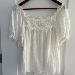 DOEN Sz L Frances Top in White with White Embroidered Flowers
